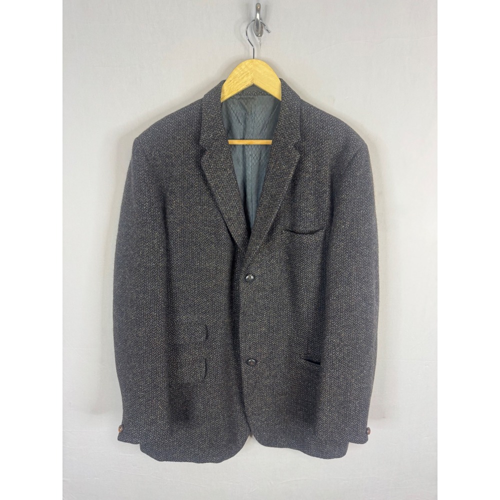 Harris Tweed Mens 42R Wool Blazer Brown Herringbone 3 Button Sport Coat Vintage